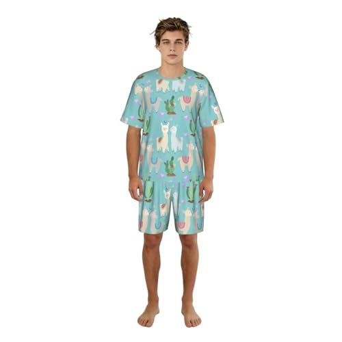 Pyjama manches courtes hommes en coton imprimé alpaga