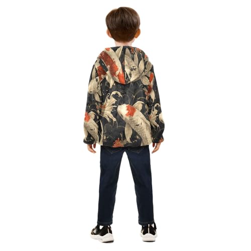 Koi Fish Pattern Toddler Fleece Jacket Girl Boys Hooded Fleece Jacket Coat Warm Outwear Zip-up 3-10T4