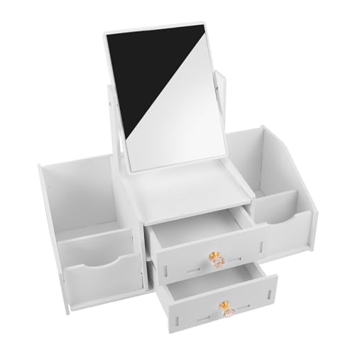 LALADEFIEE デスクトップメイクアップホルダー 化粧品オーガナイザー 収納引き出し式 大型ミラー付き ジュエリー収納 スタイリング化粧台用 整理用品