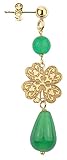  Lebole Gioielli - Pendiente individual\"trébol verde\" de la colección gótico romántico de plata grabada galvanizada en oro y piedras naturales - G/OR.SM/QUAD