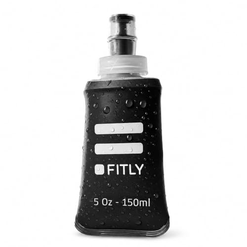 Image of FITLY 5 oz - 150ml (F1B) Soft Water Bottle Shrink As You Drink Soft Flask for Hydration Pack Folding Water Bottle Ideal for Running, Hiking, Cycling, Climbing & Rigorous Activity, Black