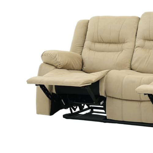 Image of Royaloak Melaka Malaysian Fabric 3 Seater Recliner | Tufted Back with Plush Armrests & High-Density Foam | Manual Reclining Chair with Heavy-Duty Metal Base & Pocket Springs Comfort