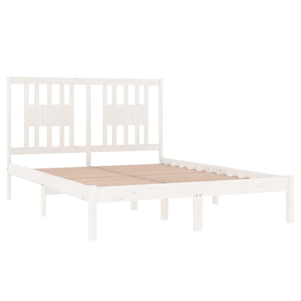 Cama de madera maciza de pino blanco de 140 x 190 cm, marco de cama resistente con cabecero, cama de madera para dormitorio, adultos, adolescentes, duradera