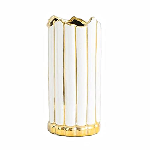 Image of Art Street Decorative Ceramic Vase Nordic White Outline in Gold Small Modern Table Bookshelf Decor Classic Flower Pot for Home, Office, Living Room, Bedroom Decoration (Size : 10.5x24.5 cm)