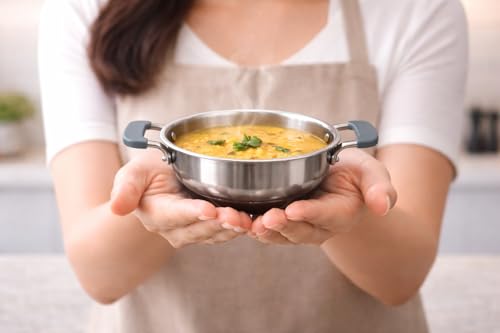 Image of Silver Queen Triply Stainless Steel Mini Kadhai 12 cm (0.35 L) with Silicone Handles | Triply Steel Kadai for Cooking | Durable Small Kadhai for Everyday Use, Cute kadai