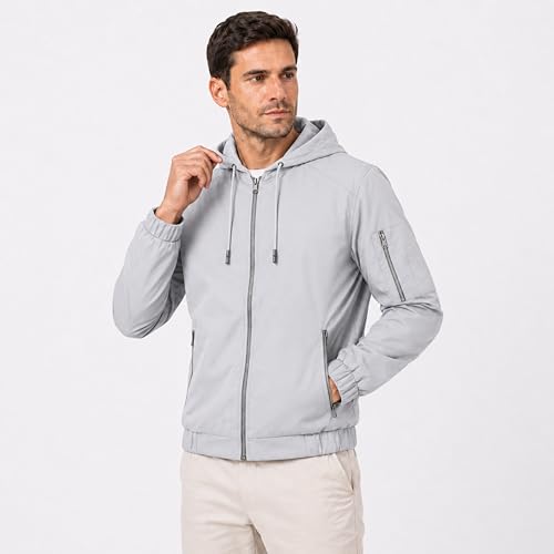 Image of Men's Water-Resistant Full Sleeve Jacket for Light Rain - Zipper Closure, Inside Pocket - Ideal for Bikers & Outdoor Activities