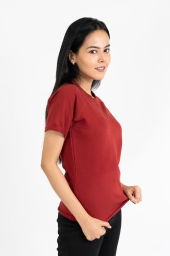Image of Women French Terry Raglan Crew Neck | 100% Cotton Stylish Casual Comfortable Regular Fit Solid Half Sleeves Round Neck T-Shirt for Women