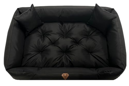 Dogs4Life Hundebett XL 130 x 105 cm – Hundesofa mit Rand für sehr große Hunde, Oxford Cordura, wasserabweisend, maschinenwaschbar, Oeko-TEX® Standard 100 (Schwarz)
