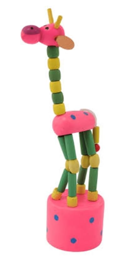 Wooden Giraffe Push Puppet Toy, 18 cm, Multicolour Pack of 1 | Press Button Action, Multiple Colour Variants, Kids Toy, Jointed Figure, 4 cm Base Width-image-2