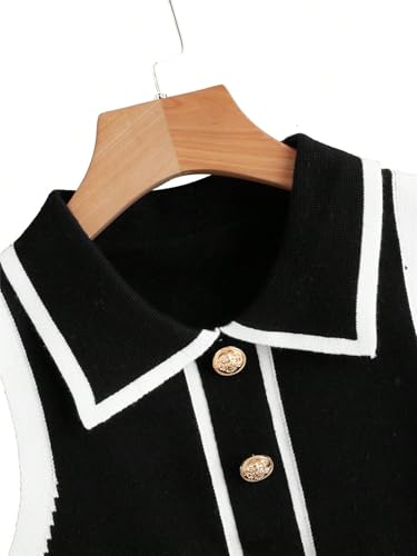 Verdusa Women's Button Down Old Money Striped Sleeveless Sweater Vest Collar Knit Top3