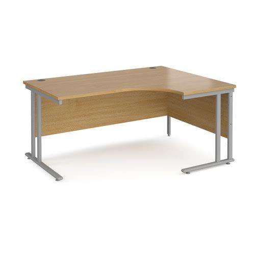 Office Monster Cooper right hand ergonomic desk 1600mm wide - silver cantilever leg frame, oak top