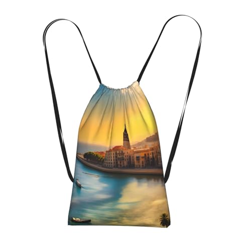 JxWCher Sunset Barcelona Print Drawstring Backpack 14L