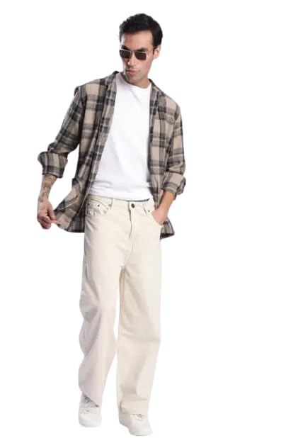 Image of Linaria Loose Fit Baggy Jeans, Plain Beige