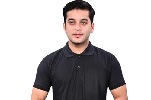 Image of Men Black Solid Polo Collar T-Shirt Half Sleeves | Plain-Regular Fit