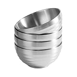 IMEEA 飯碗 お茶碗 4点セット 直径約12cm 食洗機対応 軽量 SUS304 ステンレス 二重構造 茶碗 耐熱 シルバー