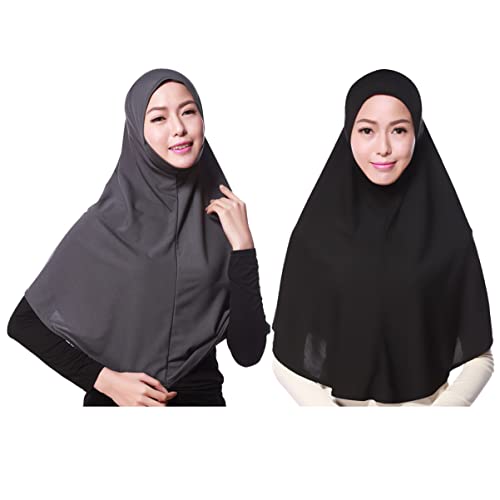 Écharpe longue lin pour hijab lot de 2 FRCOLOR gris noir pour toutes occasions