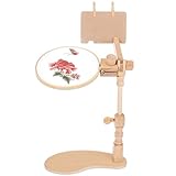 Natural Beech Wood Embroidery Hoop Stand, Adjustable 360° Rotate Cross Stitch Needlepoint Stand Wooden Sitting Embroidery Hoop Frame Holder for DIY Art Craft Sewing Needlework Projects Supplies