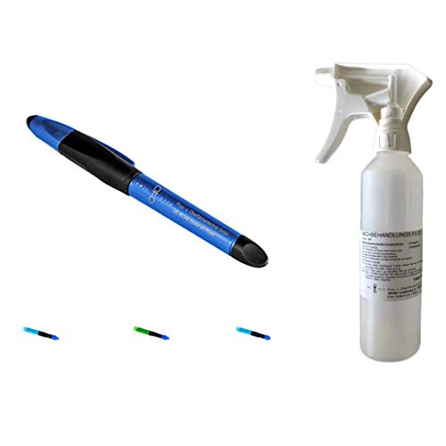 Profi-Set: Metall-Ätzstift mit 3 Minen (VA, K-Extra u. AL), damit universal anwendbar + 250 ml Nachbehandlungs-Fluid in Sprayflasche - konservierender Metallschutz nach dem Einsatz von Ätzern