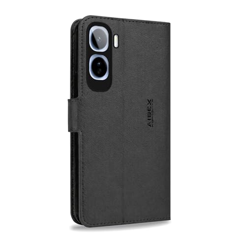 Image of AIBEX Compatible for Vivo T5 Pro 5G Flip Cover Leather Finish | Inside TPU with Card Pockets | Wallet Stand | Complete Protection Flip Case Black