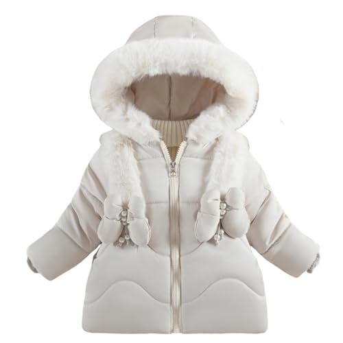 Generisch Abrigo de invierno para niña con, chaqueta de plumas cálida, elegante abrigo de invierno para niñas, Blanco, 3-4 años