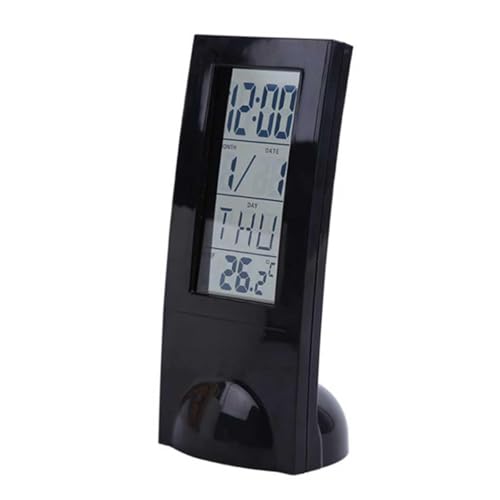 WYLFYJP Multifunction Digital Alarm Clock With LCD Glass Screen Calendar And Temperature Display Compact Electronic Desk Clock For Home Office Travel Black