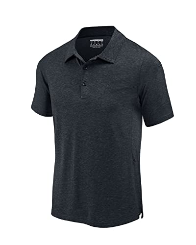 KEFITEVD Kurzarm Poloshirt Herren Golf Bekleidung Stretch Polo Funktionsshirt Regular Fit Workout Shirt Männer Outdoor Freizeitshirt Meliert Schwarz L Cover
