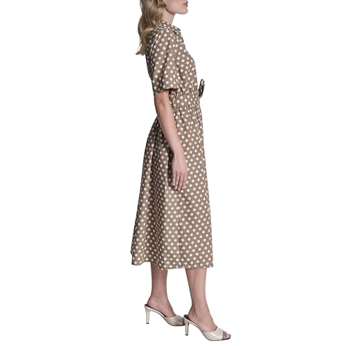 Image of DKNY Women's Short Sleeve Cotton Poplin Collared Midi Shirtdress