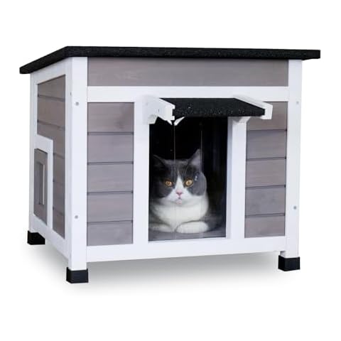 Cat House Outdoor for Outdoor Cats Feral Cat Shelter for Winter Stray Cats, Outside Cat Outdoor Enclosure with Openable Roof 2 Escape Doors Cover