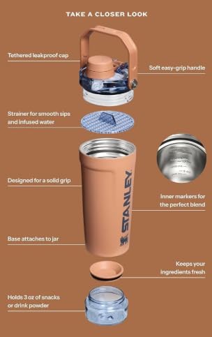Image of Stnley Insulated Shaker Bottle with Leakproof Cap, Built-In Strainer, and Detachable Storage Jar, Terracotta