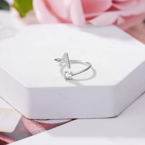 Haoze Initial Letter Ring For Women Girls Silver Stackable Alphabet Rings With Initial Adjustable Crystal Inlaid Initial Rings Bridesmaid Gift(A) #TOP3