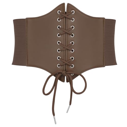 SUOSDEY Black Corset Waist Belt for Women, Wide Elastic Tie Waspie Belt for Dresses