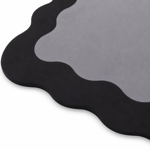 Image of Luxe Home International Dish Dry Mats for Kitchen Counter, Rubber Quick Dry Mat for Kitchen Utensils, Wavy Border Pattern Smooth Absorbent Placemat, 35x55 cm, Dark Grey, Pack of 1