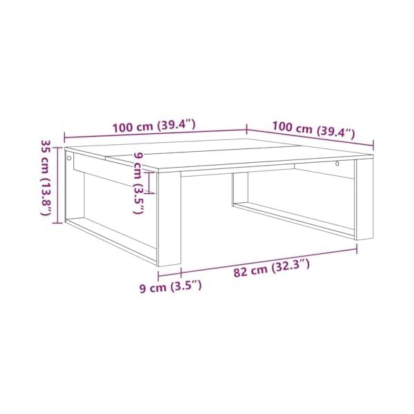 vidaXL Table Basse chêne Artisanal 100x100x35 cm Bois d'ingénierie, Table latérale, Table de Salon, Table d'accent, Bout de canapé, Table Centrale