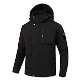 Primavera y otoño chaqueta de hombre chaqueta de hombre color sólido al aire libre con capucha hardshell hombres ropa de montaña de moda, Negro , 3XL