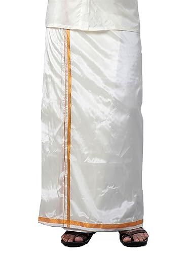 ramraj cotton Ramraj Men Art Silk Solid with Gold Zari Border Dhoti-picture-34