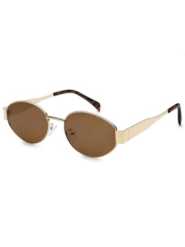 Image of HASHTAG EYEWEAR Retro Oval Sunglasses for Women | Stylish UV400 Protection Shades | Lightweight Durable Metal Frame | Trendy Vintage Oval Glares for Women | Classic & Elegant Design for All Occasions