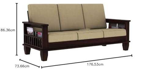 Image of 5 Seater Sofa Set for Living Room | 3+1+1 Seater Sofa for Office & Lounge | Five Seater Sofa Sets with Side Magzine & Newspapers Holder for Home | Sheesham Wood, Walnut