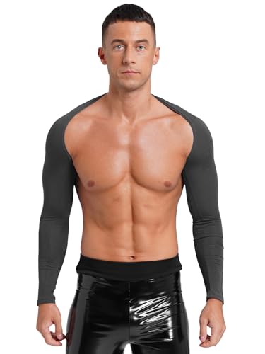 easyforever Men's Sexy Open Front Slim Fit Crop Top Solid Color Long Sleeve Shrug Undershirts