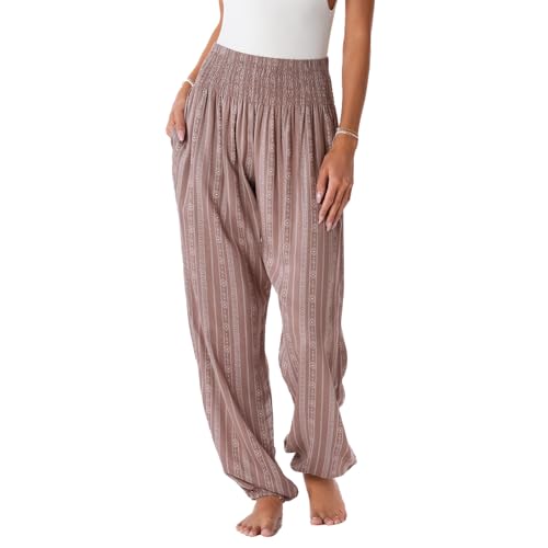 Image of Lotus and Luna Women's Harem Pants Thai Pants for Beach & Lounge High Waisted Flowy Boho Pants Genie Pants Yoga Pants