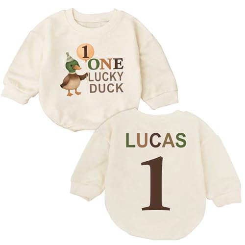 Personalized One Lucky Duck Birthday Outfit, 1st Birthday Boy Bubble Romper, First Bday Outfit Boy