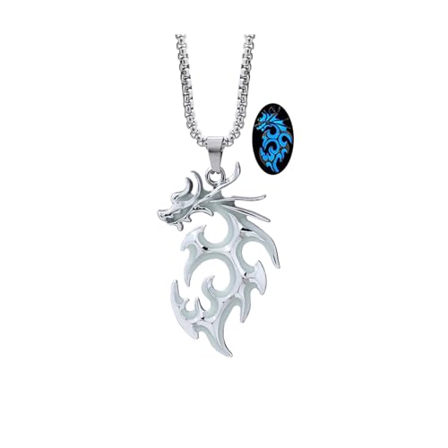 Hewill Stainless Steel Animal Dragon Pendant Necklace Luminous Animal Totem Necklace Flame Fly Dragon Necklace for Women Men Glow in the Dark Jewelry