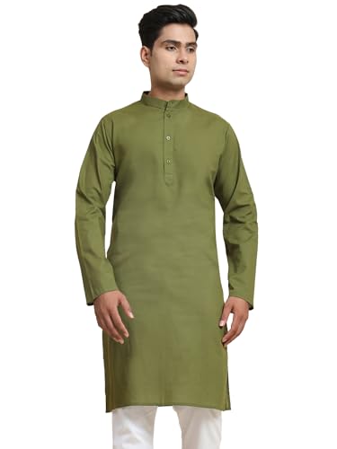 Image of Men's Cotton Solid Dress Long Kurta Regular Fit Casual