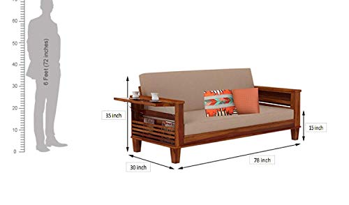 Image of Varsha Furniture Foldable 3 Seater Sheesham Wooden Bed Cum Sofa for Living Room | Sofa Cum Bed | Mattress Included | Made with Indian Sheesham Wood- Honey Finish, Brown