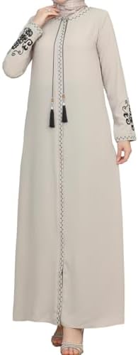 istanbul styles Women's Embroidered Sleeves Abaya and Embroidered On The Side of The Zipper Long Sleeve Floor Length Turkish Islamic Fashion (Beige, XX-Large)