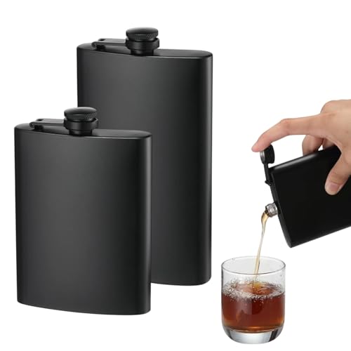 2 Pcs Hip Flasks, 8 Oz & 12 Oz Hip Flask Alcohol Portable Leakproof Hip-Flask for Men and Women for Climbing Camping Barbecue Bar Party (Matte Black)