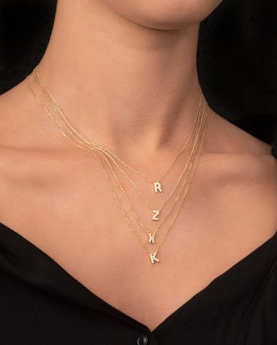 Initial Heart Necklaces for Women - Dainty Cute Necklace Small Layered 14K Gold Plated A-Z Letter CZ Pendant Trendy Satellite Chain Necklaces for Women Non Tarnish Gold Jewelry Set Gift