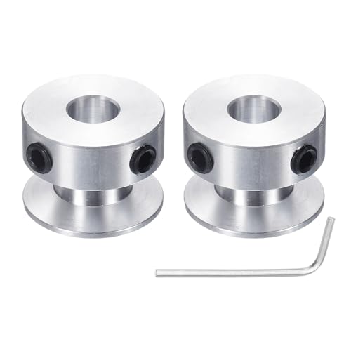 uxcell 2Pcs Single Groove Pulley, 7mm Fixed Bore 20mm Outer Diameter Aluminum Alloy Mechanical Belt Pulley with Hex Wrench for 6mm PU Round Belt