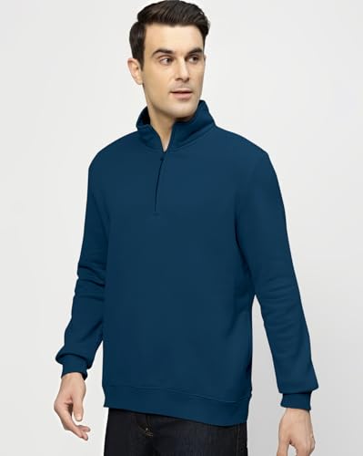 Image of AUSK Mens Sweatshirt with Neck Zipper || Full Sleeve Polo Collar Jacket for Winter wear Fleece Fabric Sweatshirt for Man
