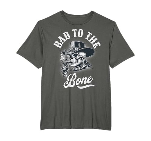 Image of Bad to the Bone Skull Rebel Edgy Halloween Cowboy Top T-Shirt