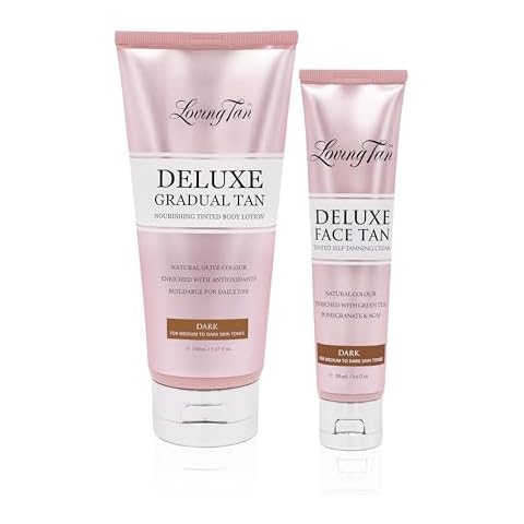 Loving Tan Deluxe Gradual Tanning Lotion (5.07Oz) + Face Tan, Dark (1.6Oz) - Streak Free, Natural Professional Strength Sunless Tanner, 7+ Applications per Bottle, Naturally Derived DHA, 2-Count Cover